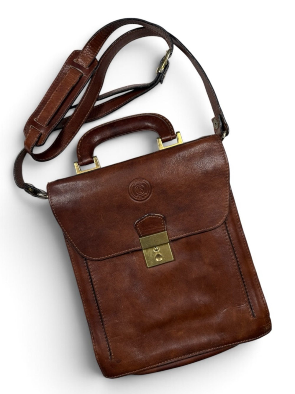 Guidi Vintage Brown Leather Crossbody Messenger Unisex Folio Work Bag
